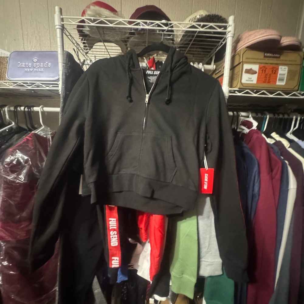 Full Send Women's Black Cropped Hoodie with Red Accents